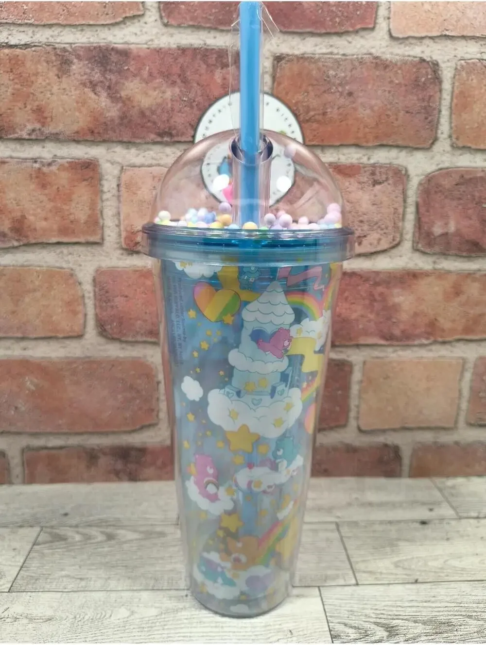 Carebears 24 OZ Travel Tumbler Cup with Dome Lid & Straw Moving Foam Balls NWT